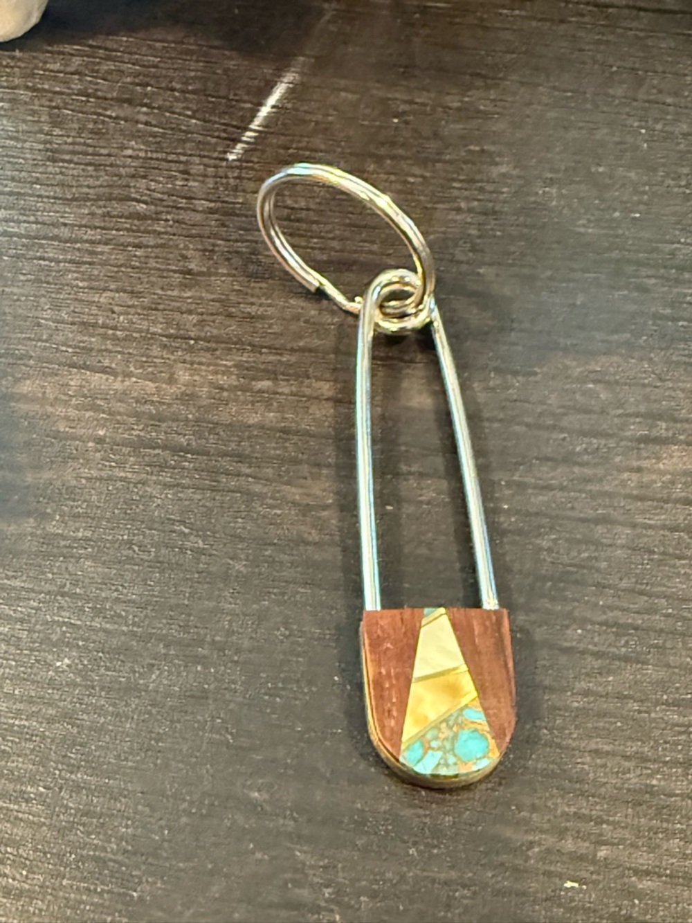 Gold & Turquoise Safety Pin Keyring